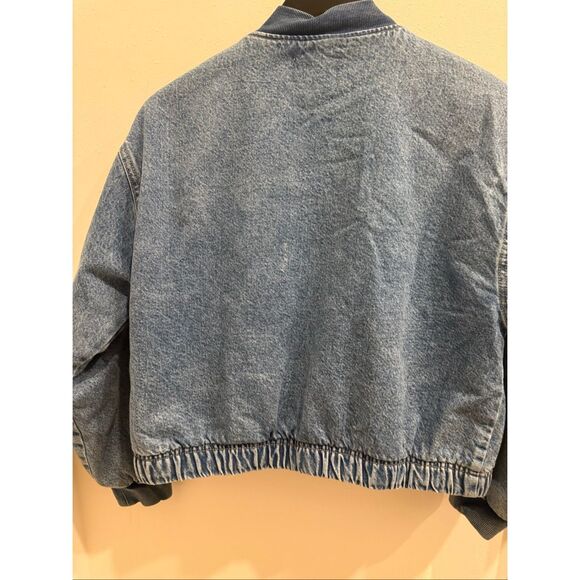 ZARA Women's Long Sleeve Full Zip Denim Bomber Jean Jacket Blue Size 13-14 - Picture 9 of 10